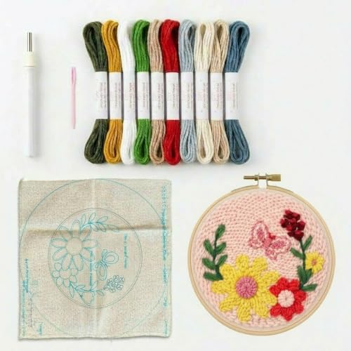 Meoe&heome Punch Needle Kit for Beginners, DIY Embroidery Set with 20+ Patterns(Pink Cluster) - color: Pink Cluster