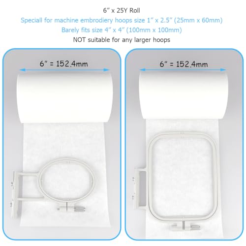 Simthread Tear Away Embroidery Stabilizer Backing - 1.8 Ounces Medium Weight 6" x 25 Yards/Roll, for 1" x 2.5" Machine Embroidery Hoops - size: 6"x25Y Roll