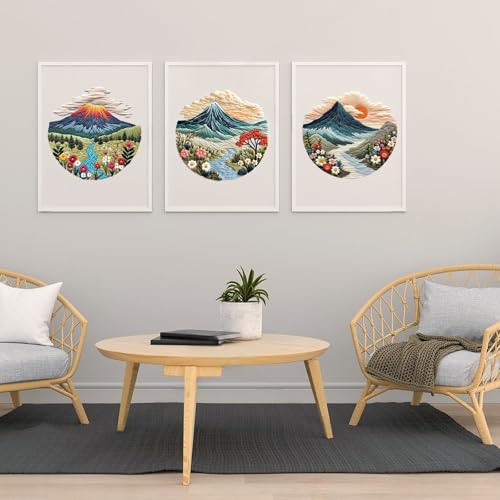 Embroidery Kit for Adults, Pre-Stamped Pattern Embroidery Kit for Beginners, DIY Hand Needlepoint Starter Kit with Hoop Thread Needle Instruction, 6.3'' Hoop (Nature Landscape 3 Packs) - style: Nature Landscape 3 Packs