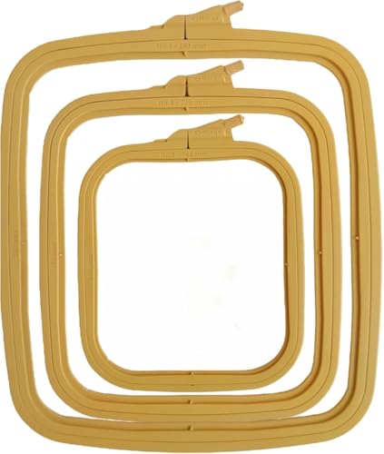 Nurge Square Embroidery Hoop - Plastic Cross Stitch Frame for Needlepoint & Embroidery - Adjustable Craft Hoop - Beige - Set of 3 - color: Beige, size: Multiple Sizes (Set of 3)