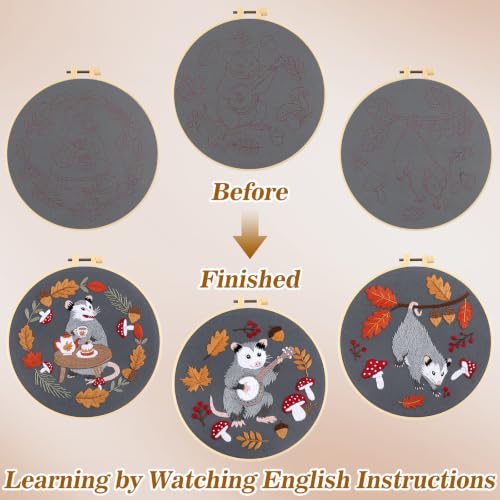 Mindsoft 3 Set Needlepoint Kit for Beginners with Hoop,Autumn Possum - style: Autumn Possum