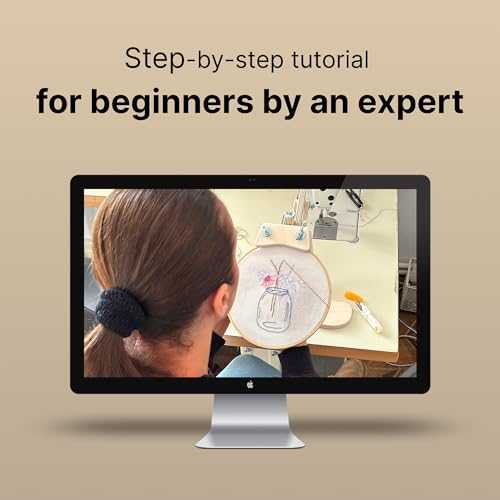 Looples Embroidery Kit for Beginners and Adults with Video Tutorials – DIY Starter Kit with 3 Stamped Floral Patterns, Hoops, Threads, Needles, and Instructions - Cart, Glass Jar, and Flowers - color: Cart, Jar and Flowers