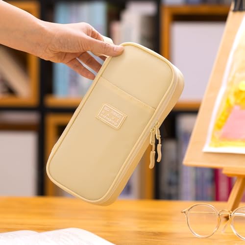 CICIMELON Durable Pen Pencil Case Big Storage Pen Pouch Bag for School Supplies College Teen Girls Adults, Beige - color: Beige