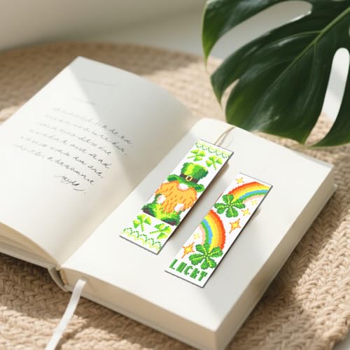 FREEBLOSS 6 Set Cross Stitch Bookmark Kit 11 CT Stamped Cross Stitch Kit DIY Embroidery Bookmark Kits for Adult Beginners with Instructions, St. Patrick's Day, 6 x 20 cm/8" x 2.4" - style: Saint Paul pattern