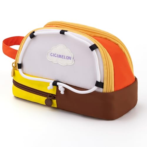 CICIMELON Large Capacity Pencil Case, Cute Aesthetic Pen Pouch with 3 Compartments, Big Pencil Bag Organizer for School Supplies, Pen Holder for Kids, Girls, Boys, Students - color: Brown Base
