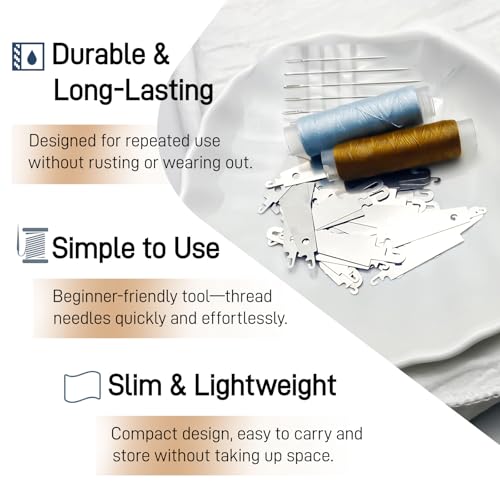 Needle Threaders 30-Pack Stainless Steel Tools for Hand Sewing, Cross Stitch, Embroidery, Knitting, Quilting & Crafts