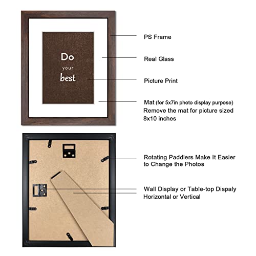 8x10 Picture Frame Set of 3 with Real Glass for Pictures 5x7 with Mat or 8x10 Without Mat, Wall Mounting or Tabletop display Photo Frames in Walnut - color: Walnut, size: 8x10(set of 3)
