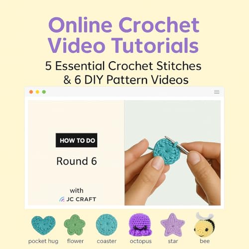 JC CRAFT Beginner Crochet Kit – 81 Piece Starter Set with 15 Colorful Yarns, Ergonomic Hooks, Complete Supplies, White Tote Bag, Accessories Case, Guide Book & Online Video Lessons