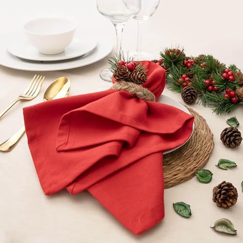 Blue Needles Solid Cloth Napkins 100% Cotton Set of 6-18 x 18 Inches - color: Red, size: 18" x 18" (Set of 6)