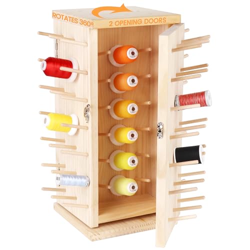 New brothread 129 Spools 360° Fully Rotating Wooden Thread Rack - color: Wood Color-129 Spools(DIY)