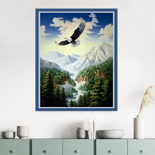Dimensean Stamped Cross Stitch Kits Full Range of Embroidery Patterns Starter Kits for Beginners Adult DIY Cross Stitches Needlepoint Kits 11CT-Forest Eagle 16x20 inch - color: Craftpattern73