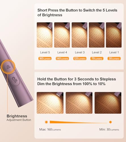 Gritin Book Light, Eye Caring 4-Color&5-Brightness Neck Light Reading Light - color: Midnight Purple, size: Upgraded