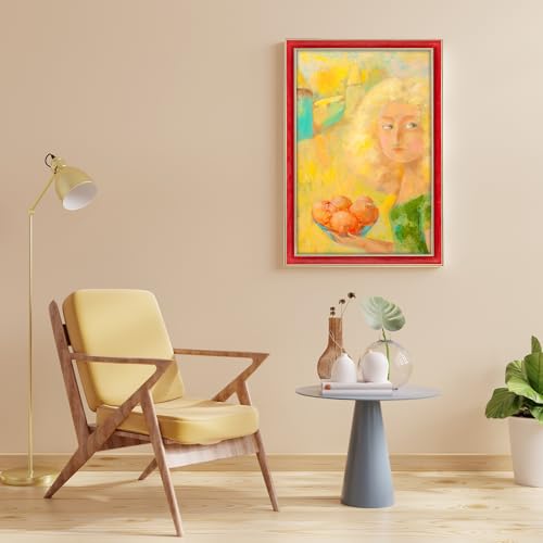 Arc-Shaped Suede 18x24 Frame - Single Frame, Elegant Red 18 x 24 Poster Frame with Matte Gold Double Border for Artwork, Puzzles, Photos, and Movie Posters