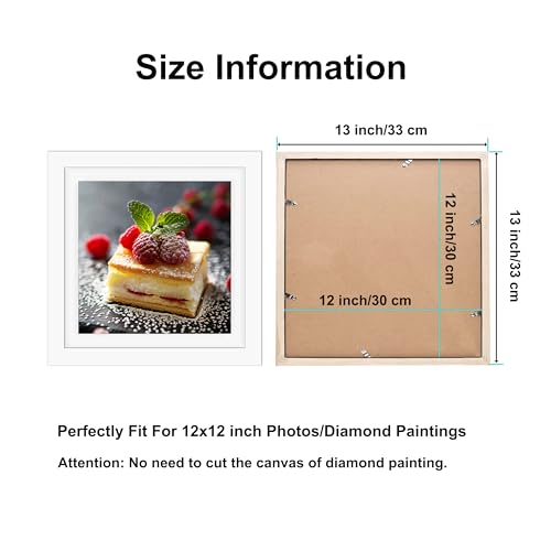 Betionol Diamond Painting Frames 2 Pack, Display 12x12in/30x30cm Diamond Painting Pictures or Photos, White Natural Solid Wood Picture Frame with Acrylic Protection Glass, Back Mat And Hanging Kit - style: White - Double