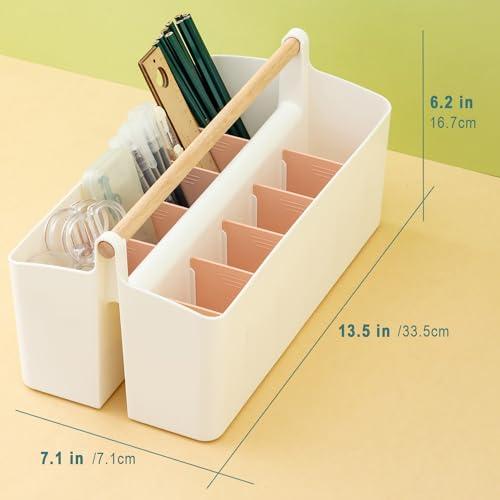 Vidifor Art Supply Organizers Caddy with Handle, Desk, Makeup Caddy and Tote (White+Pink, Large) - color: White+Pink