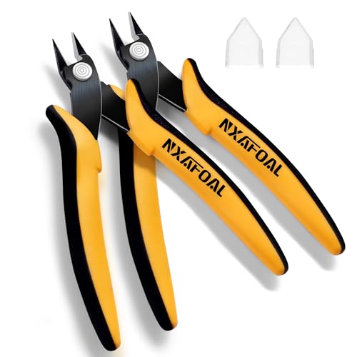 Micro Wire Cutters, 5.4 Inch Flush Cutters, 2 Pack Sharp Spring Loaded Micro Diagonal Cutters for Jewelry, Zip Ties, Electronics & DIY with Soft Grip Handles (Yellow & Black) - color: 2 Pack