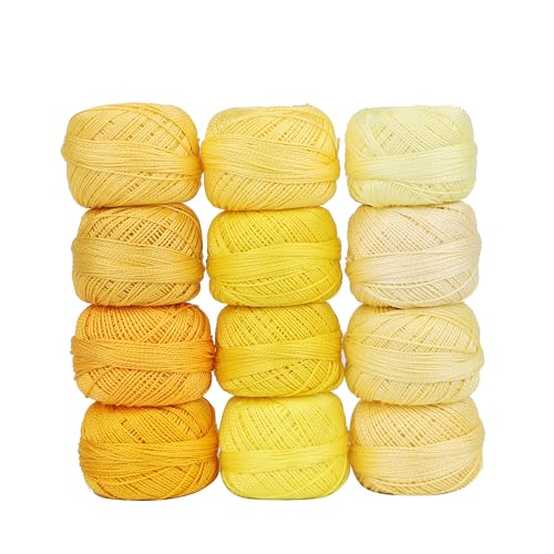 Size 8 Double Mercerized Egyptian Long Staple Cotton Pearl Thread 12 Gradient Colors per Box 5 Grams Ball Rainbow Color Embroidery Thread for Crochet Cross Stitch Hand Embroidery (12R) - color: 12R