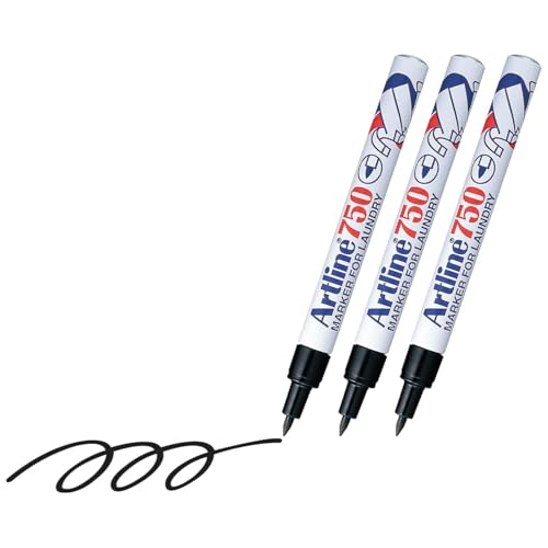Artline Laundry Marker, Permanent Fabric Pen, 0.7mm Black, 3 Pack