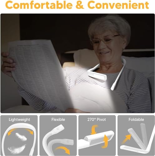 Neck Light, Rechargeable Book Light for Reading, Bright Dual Lamps - color: White