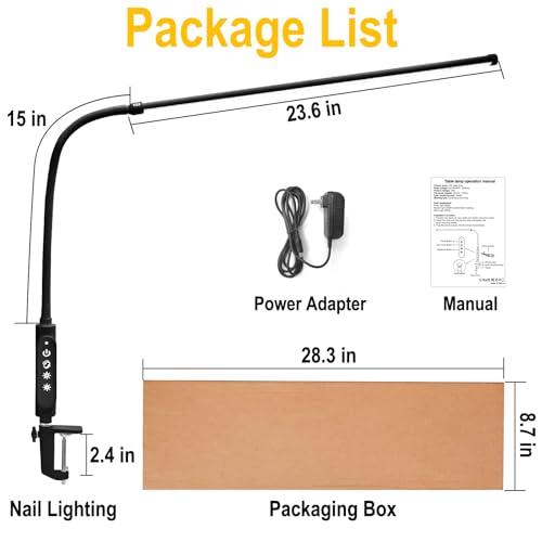 CGBE Nail Light for Desk, 23.6" Nail Desk Lamp with 360° Flexible Gooseneck - color: Black-Clip