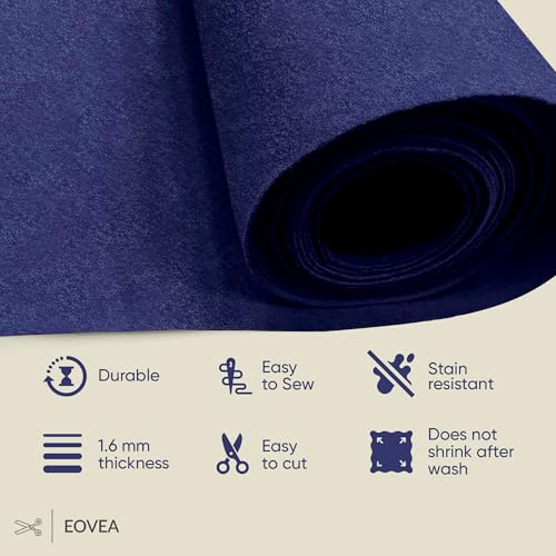 EOVEA - Acrylic Felt Fabric by The Yard - Soft and Durable 72" Wide & 1.6mm Thick Felt Sheets for DIY Crafts, Sewing, Upholstery, Cushion, Padding, Costumes(Navy Blue, 1 Yard) - color: Navy Blue, size: 1 Yard