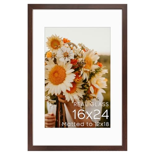 Golden State Art 16x24 Brown Picture Frame Mat for 12x18 Real Glass - color: Walnut, size: 16x24