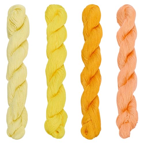 FREEBLOSS 4 Pcs Sashiko Thread Sashiko Skein 100M * 4 Colors Pure Cotton Embroidery Thread Japanese Sewing Threads Quilting and Embroidery Kit Supplies, Yellow and Orange - color: Sunset Yellow Theme