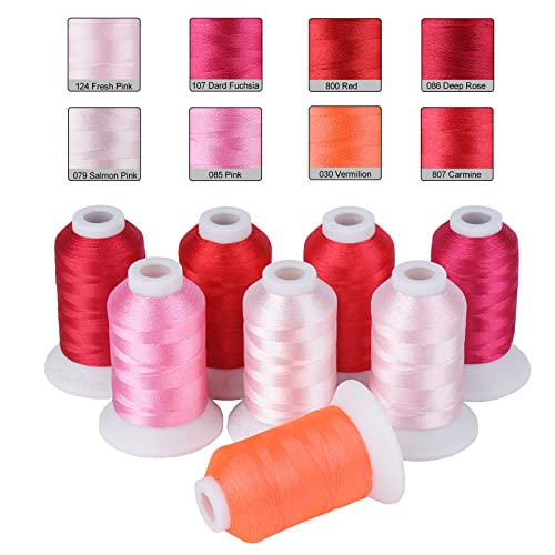 Simthread 8 Shades 550Yds Each 40WT Polyester Embroidery Thread Red Set - color: 550YRedBrother