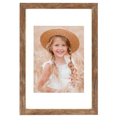 8x12 Picture Frame Wood Display Picture 6x8 with Mat Vintage Brown - color: Brown, size: 8x12