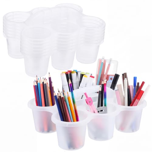 6 Pack 6 Cup Caddy for Classroom Plastic Round Desk Table Caddy, Clear - color: Clear