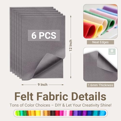 Dark Gray Soft Felt Sheets for Crafts, 9" x 12", 1.6mm Thick, 6 Pcs - color: Dark Gray