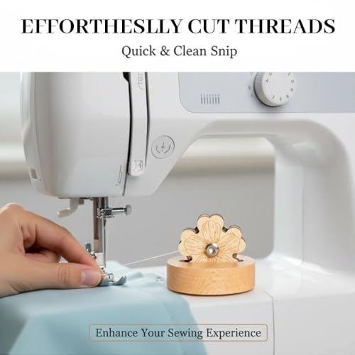 2PCS Flower-Shaped Thread Snip Cutters, Tabletop Wooden Yarn Cutter with Anti-Slip Stand, Ring Rotary Cutting Tool for Sewing, Quilting, Embroidery & Crafting Supplies, Gift for Sewists