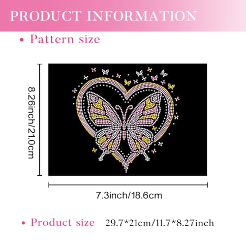 1 Pc Butterfly Heart Iron on Rhinestones Transfer, Pink Hotfix Iron on Patch Transfer Decals Crystal Heat Transfer Clothing Repair Decor for T-Shirt Jeans Jacket Party Decor - color: Butterfly Heart
