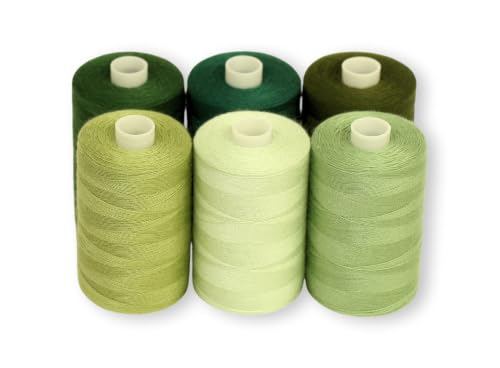 BlesSew Sewing Thread in Green Color Tones – 6 Spools of Polyester Thread for Sewing Machine for Beginners, Hand Stitching & Quilting - 1000 yds per Spool - color: Green