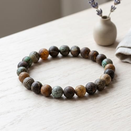 35pcs Round Loose Green Crack Old Agate Beads for Bracelet Beads，10mm Gemstone Bead Round Loose Stone Beads for Jewelry Making DIY Bracelet Necklace Earrings - color: green crack, size: 10mm