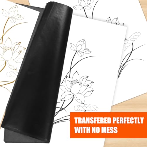 200 Sheets Carbon Paper Black Graphite Paper Transfer Tracing Paper and 5 Pieces Ball Embossing Styluses for DIY Woodworking, Paper, Canvas and Other Art Craft Surfaces - color: Black