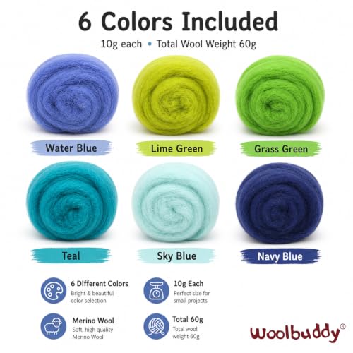 Woolbuddy Merino Wool Roving Kit for Needle Felting (Spring) 10g Per Color - color: Wool Bag Spring