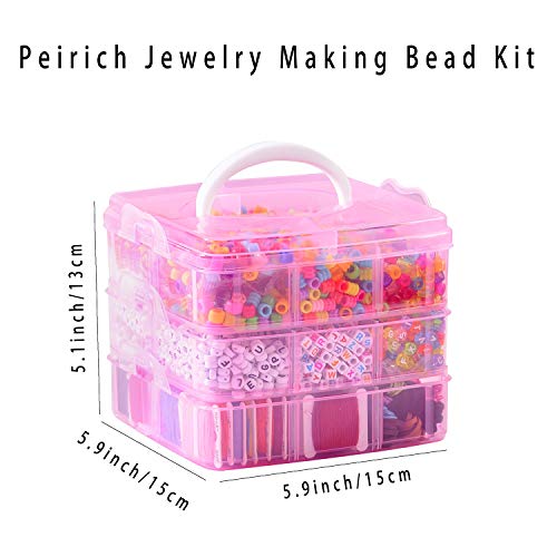 Peirich Bracelets Making Bead Kits, Includes 44 Colors Embroidery Floss with 3-Tier Organizer Storage Box, Over 4900 Beads for Friendship Bracelets, Jewelry Making Christmas Birthday Gift (Pink) - color: Pink