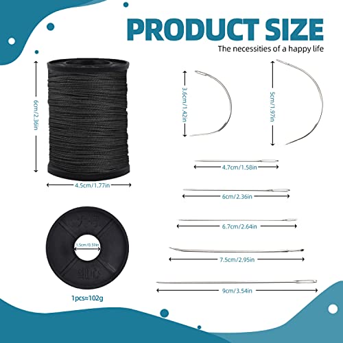 Topus Extra Strong Upholstery Repair Sewing Thread Kit and Heavy Duty Household Hand Needles, Including 7 Styles of Leather Canvas Sewing Needles and 3 Rolls Nylon Thread (70 Yard of Each Roll), Black - color: Black