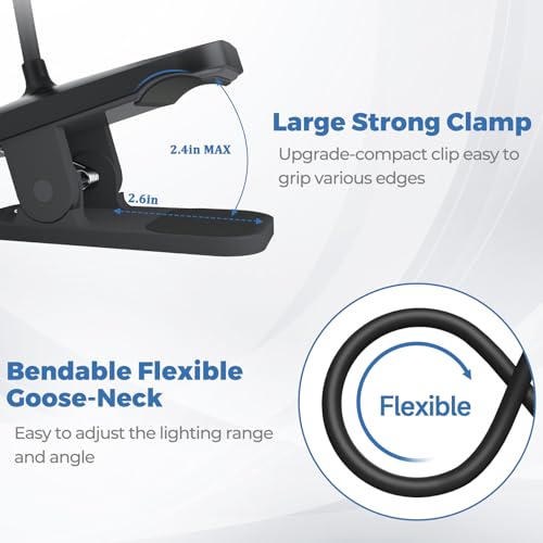 CUHIOY Rechargeable Clip on Reading Light for Bed Headboard, Black, 1 Pack - color: Black