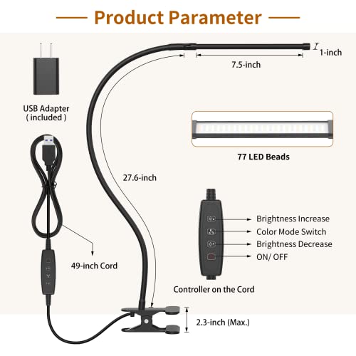 iZELL Desk Light [2-Pack] LED Desk Lamp with Clamp [77 LEDs with 3 Color Modes & 10 Brightness Levels] Flexible Gooseneck Book Light, Easy Clip-on Reading Light - style: [2-Pack] 1 LED Lamp