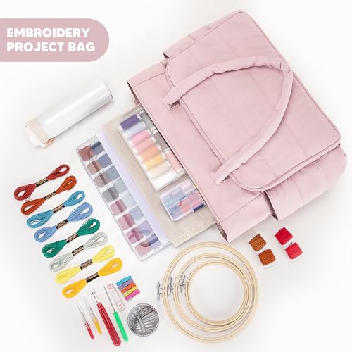 Teamoy Puffy Embroidery Bag Organizer, Cross Stitch Bag, Pink - color: Pink