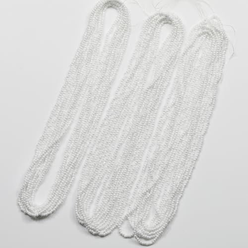 11/0 Glass White Pearl Color Seed Beads Hanks (1 Hank 3 Meters) Total 3 String Hanks About 6000pcs, 9 Meters String Clear AB Seed Beads Strand Hanks (White Pearl) - color: White Pearl