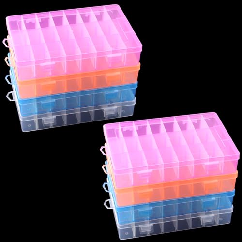KINJOEK 8 Pack 24 Grids Plastic Bead Organizer, Adjustable Dividers Diamond Painting Jewelry Craft Bead Storage Case, Colors Small Fishing Tackle Box Organizer for Sewing Cross Stitch Accessories - color: Colored, size: 24Grid 8PCS