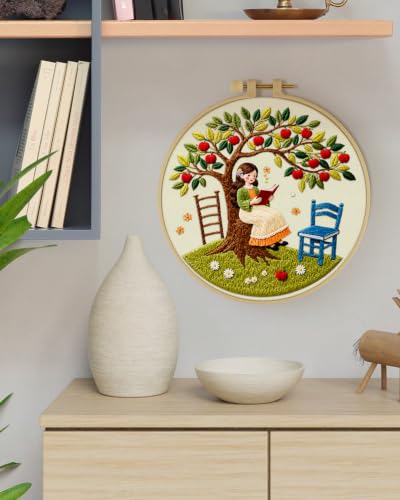 ERKOON Embroidery Kit for Beginners Adult, Cross Stitch Set Include Embroidery Cloth Hoop Threads for Craft Lover Hand Stitch with Embroidery Skill Techniques (Apple Tree) - color: Apple Tree