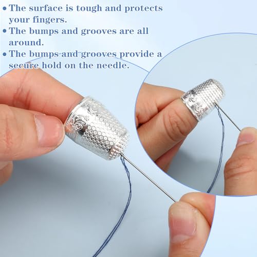 WJIAAA 8 PCS Sewing Thimbles for Hand Sewing, Metal Finger Protector Quilting Craft Accessories for Knitting Fingertip Protector Embroidery Needlework DIY Tools Anti-Slip Grooves Breathable(Silver)