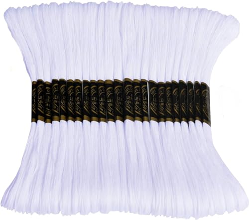 Embroidery Floss - Cross Stitch Threads - Friendship Bracelets Floss - Crafts Floss 24 Skeins Per Pack and Free Set of 2Embroidery Needles and 1Needle Threader（White） - color: 24 white, size: 24skeins