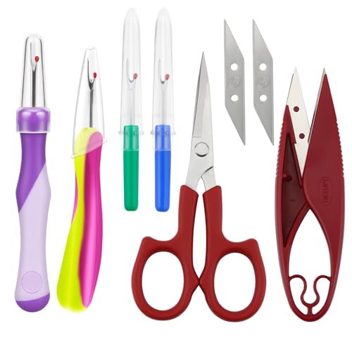 8 PCS Seam Ripper Tool Set - 4 Pcs Seam Rippers for Sewing (2 Big+2Small) with 2 Scissors & 2 Blades, Sewing Supplies for Needle Work Patterns and Sewing Clothes