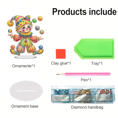 POETRYDRAW Diamond Art Ornament Desktop Kit Circus, Stand Up Diamonds Painting Ornament for Adults, 5D DIY Special Diamond Gem Craft Tabletop Placement Board Kit - color: Circus