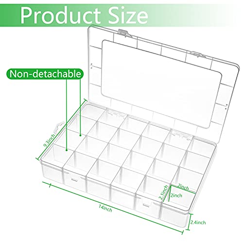 Gbivbe Large 24 Grids Plastic Organizer Box Adjustable Dividers,Clear Storage Box for Jewelry, Art DIY Crafts, Washi Tapes, Beads and Small Parts(2 Pack) - color: Clear-2